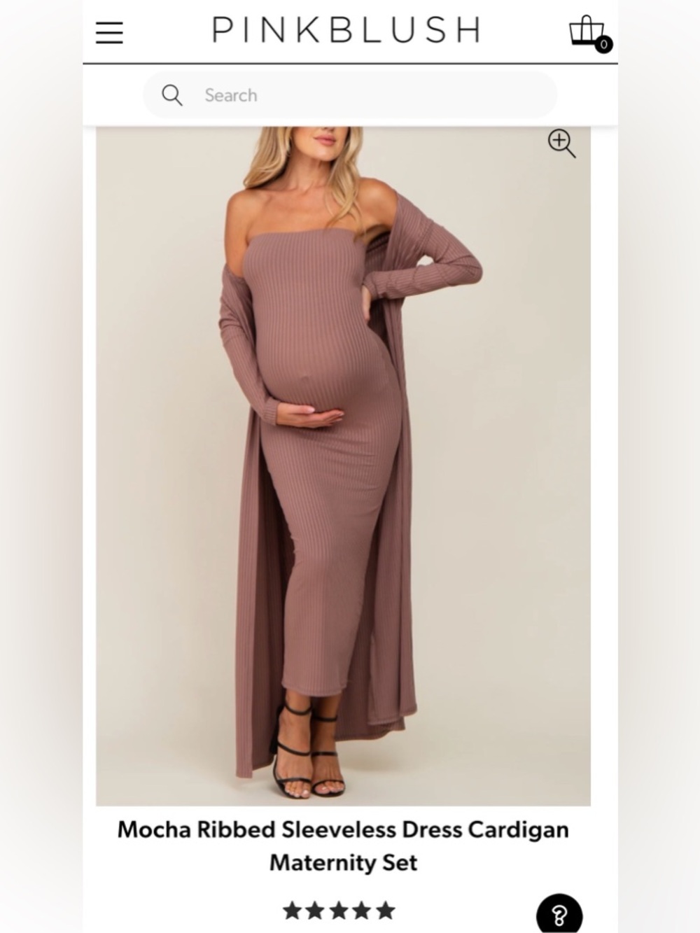 Pink Blush MOCHA Ribbed Sleeveless Dress Cardigan Maternity Set